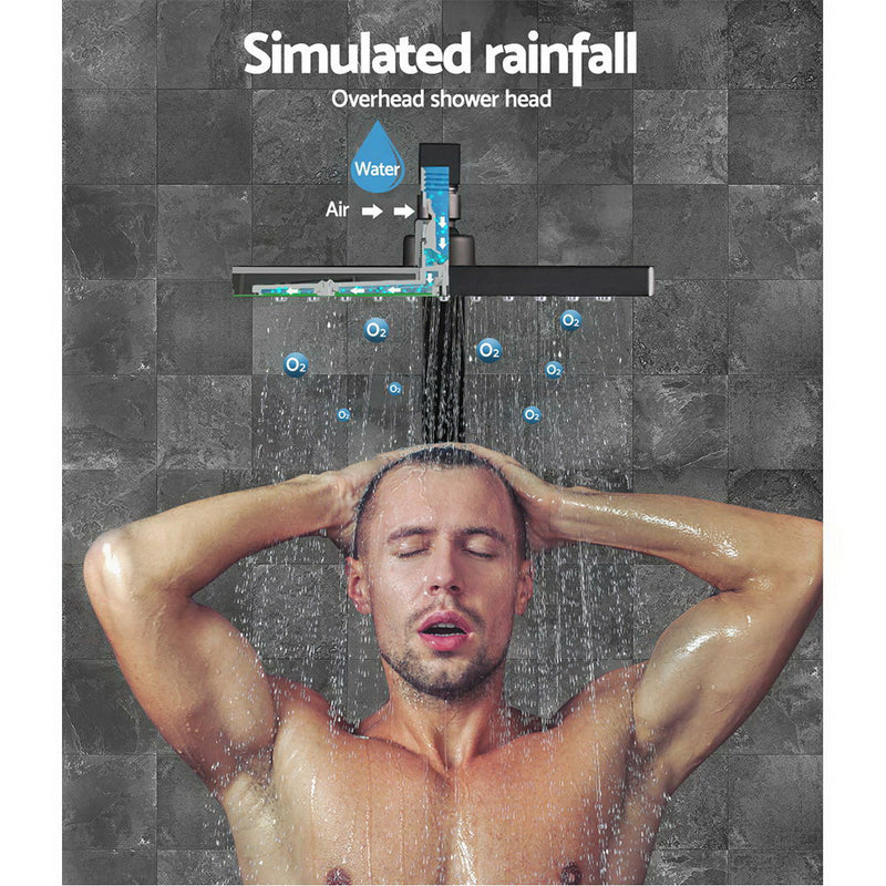 Cefito WELS 8 Rain Shower Head Set Bathroom Gooseneck Square Taps Hand Held High Pressure DIY Black