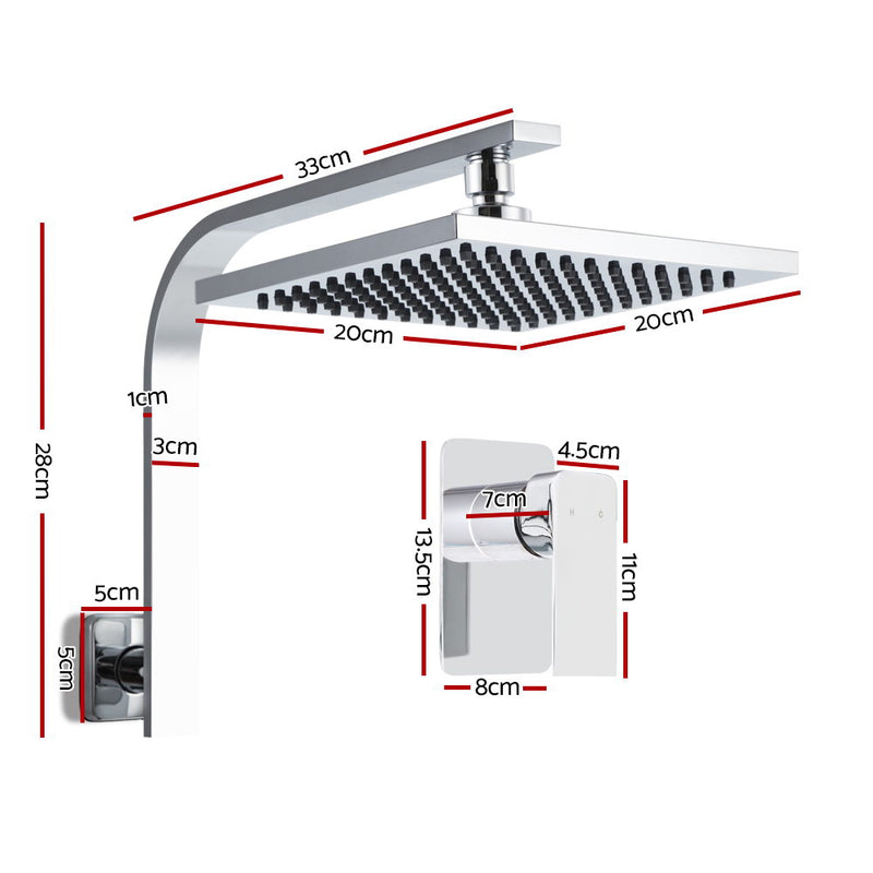 Cefito WELS 8 Rain Shower Head Set Bathroom Gooseneck Square Mixer Hand Held High Pressure Silver