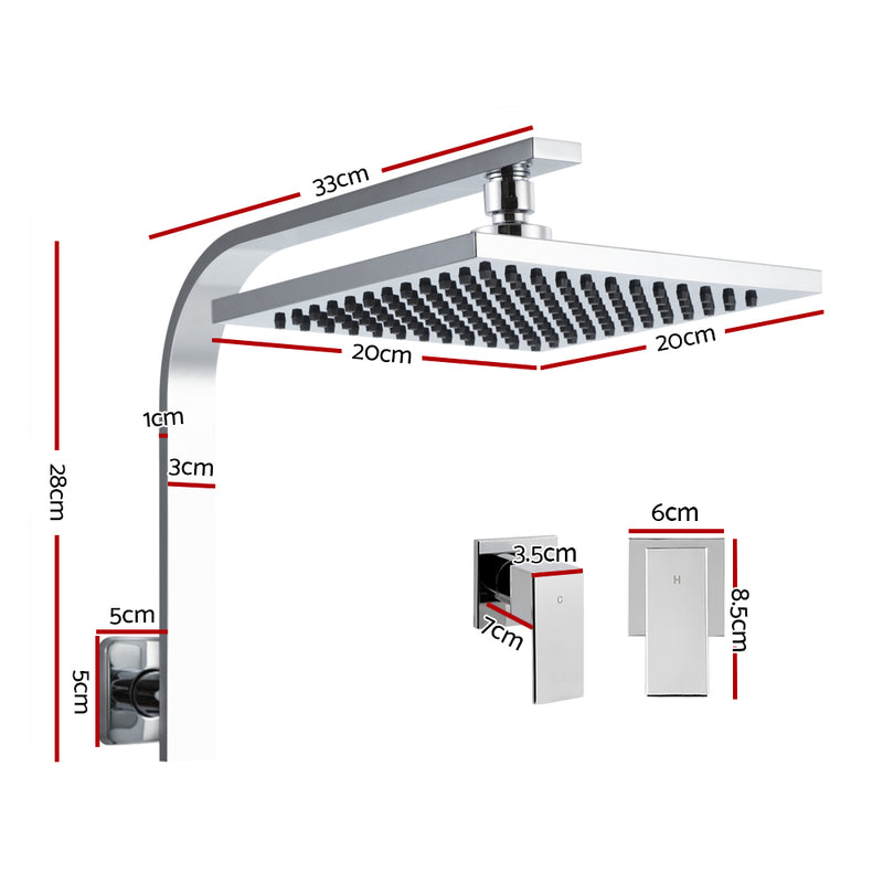 Cefito WELS 8 Rain Shower Head Set Bathroom Gooseneck Square Taps Hand Held High Pressure DIY Silver