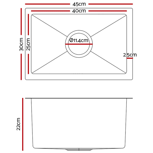 Cefito 30cm x 45cm Stainless Steel Kitchen Sink Under/Top/Flush Mount Silver - Cefito