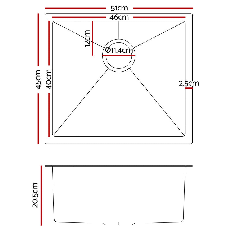 Cefito 510mm x 450mm Stainless Steel Sink