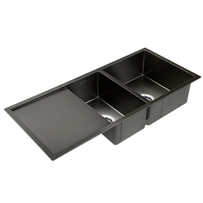 Cefito 100cm x 45cm Stainless Steel Kitchen Sink Under/Top/Flush Mount Black - Cefito