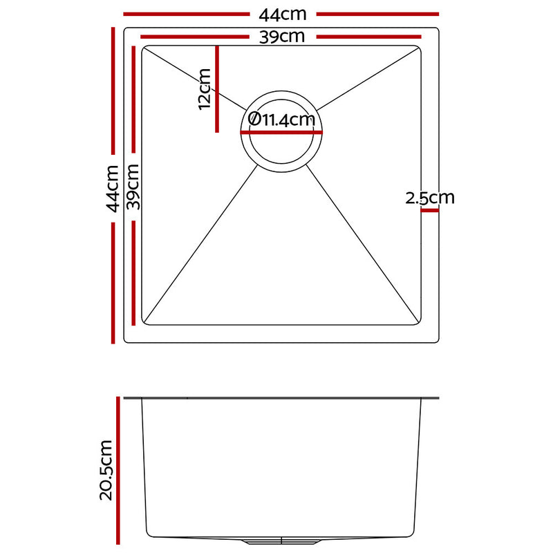 Cefito 440mm x 440mm Stainless Steel Sink Black