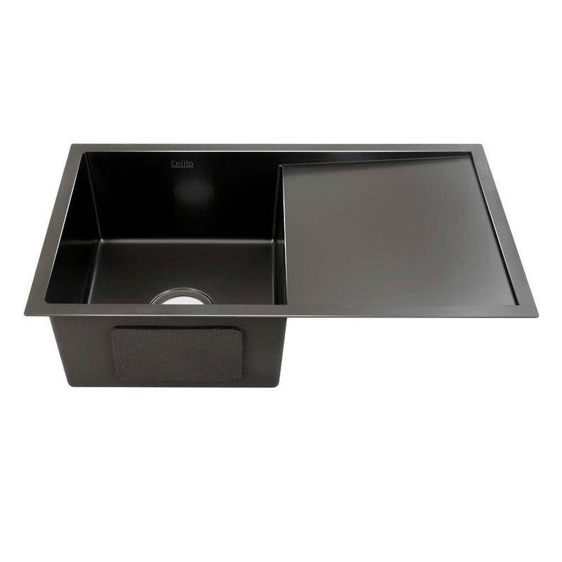 Cefito Stainless Steel Kitchen Sink 750mm x 450mm Under/Top Mount Sinks Laundry Bowl Black