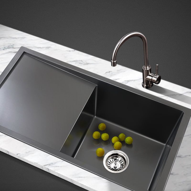 Cefito Stainless Steel Kitchen Sink 750mm x 450mm Under/Top Mount Sinks Laundry Bowl Black