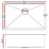 Cefito 600mm x 450mm Stainless Steel Sink Black