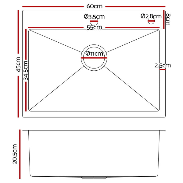 Cefito 60cm x 45cm Stainless Steel Kitchen Sink Flush/Drop-in Mount Silver - Cefito