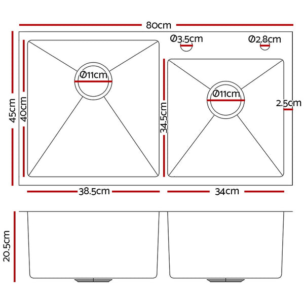 Cefito 80cm x 45cm Stainless Steel Kitchen Sink Flush/Drop-in Mount Silver - Cefito