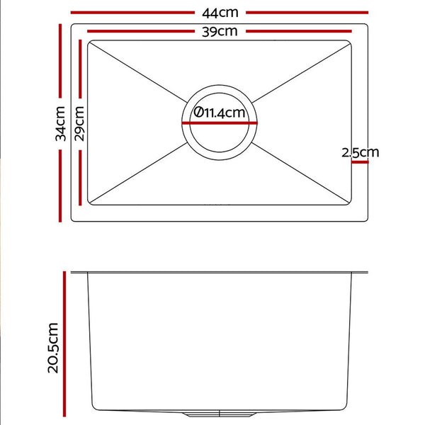 Cefito 34cm x 44cm Stainless Steel Kitchen Sink Under/Top/Flush Mount Silver - Cefito