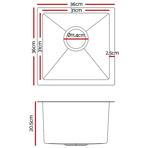 Cefito Stainless Steel Kitchen Sink 360mm x 360mm Under/Top Mount Sinks Laundry Bowl Silver