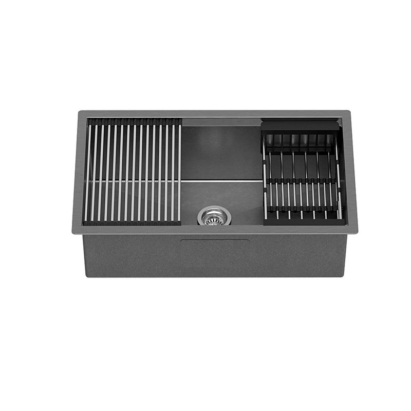 Cefito Kitchen Sink 70X45CM Stainless Steel Single Bowl Drain Rack Basket Black - Cefito