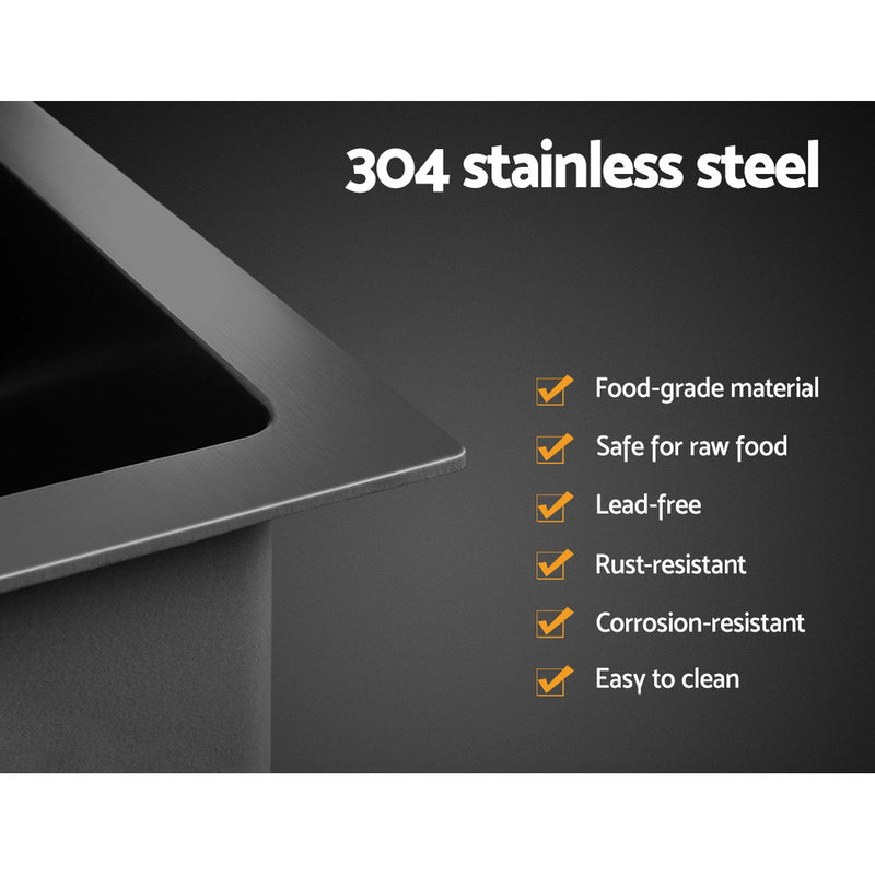 Cefito Kitchen Sink 70X45CM Stainless Steel Single Bowl Drain Rack Basket Black - Cefito
