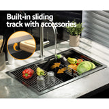 Cefito Kitchen Sink 70X45CM Stainless Steel Single Bowl Drain Rack Basket Black - Cefito