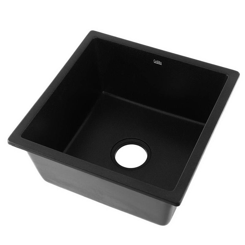 Cefito Kitchen Sink Stone Granite Laundry Top/Undermount Singe Black 450mm x 450mm