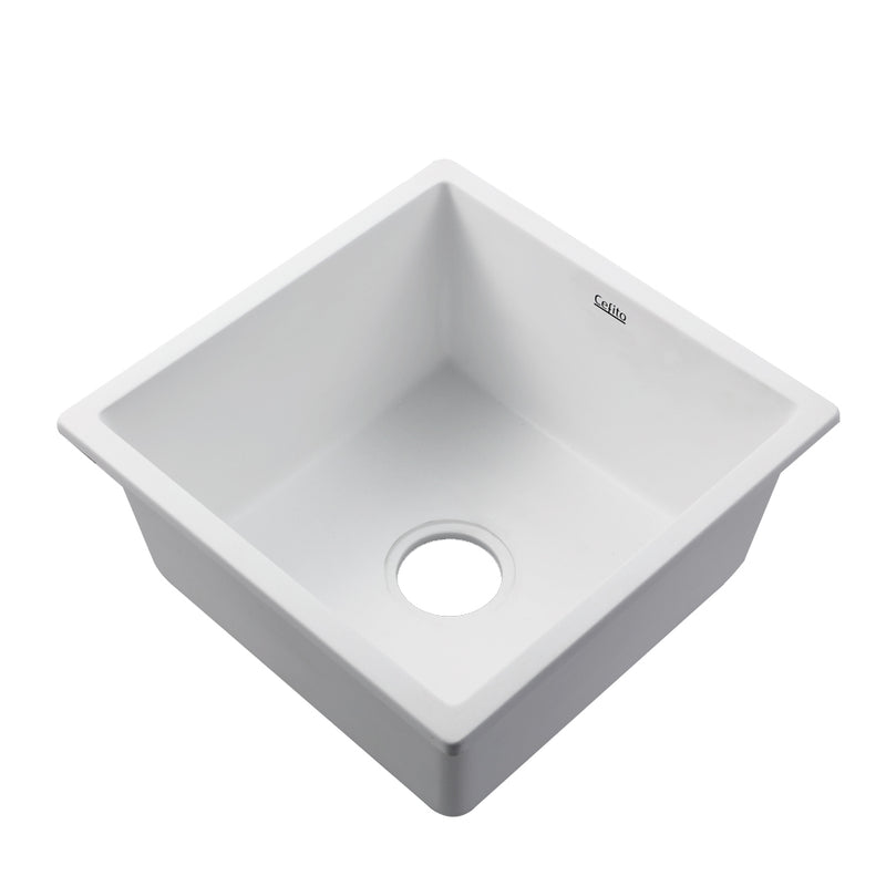 Cefito Stone Kitchen Sink 450X450MM Granite Under/Topmount Basin Bowl Laundry White - Cefito