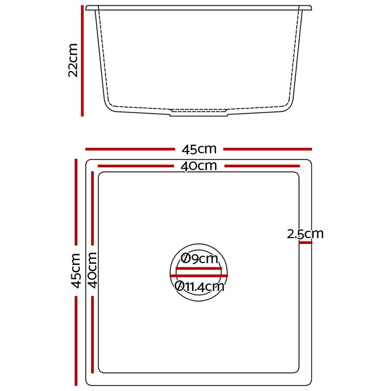 Cefito Stone Kitchen Sink 450X450MM Granite Under/Topmount Basin Bowl Laundry White - Cefito