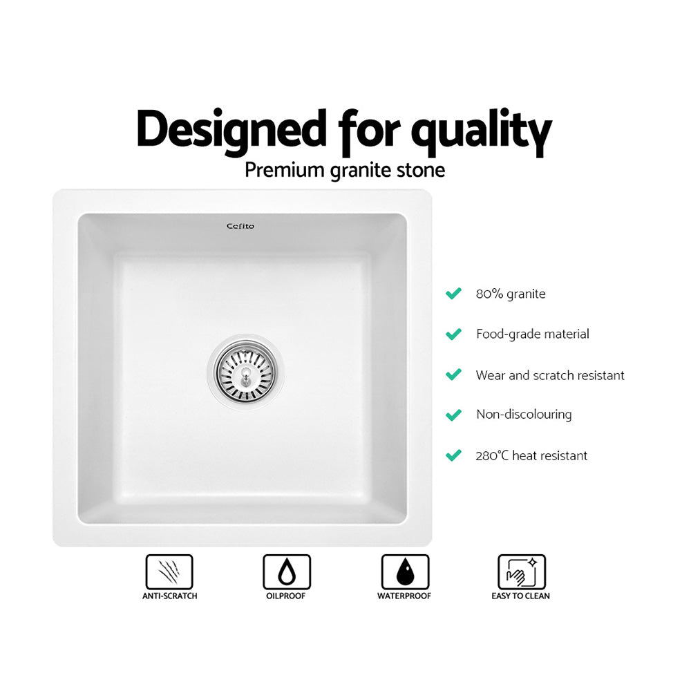 Cefito Stone Kitchen Sink 450X450MM Granite Under/Topmount Basin Bowl Laundry Black