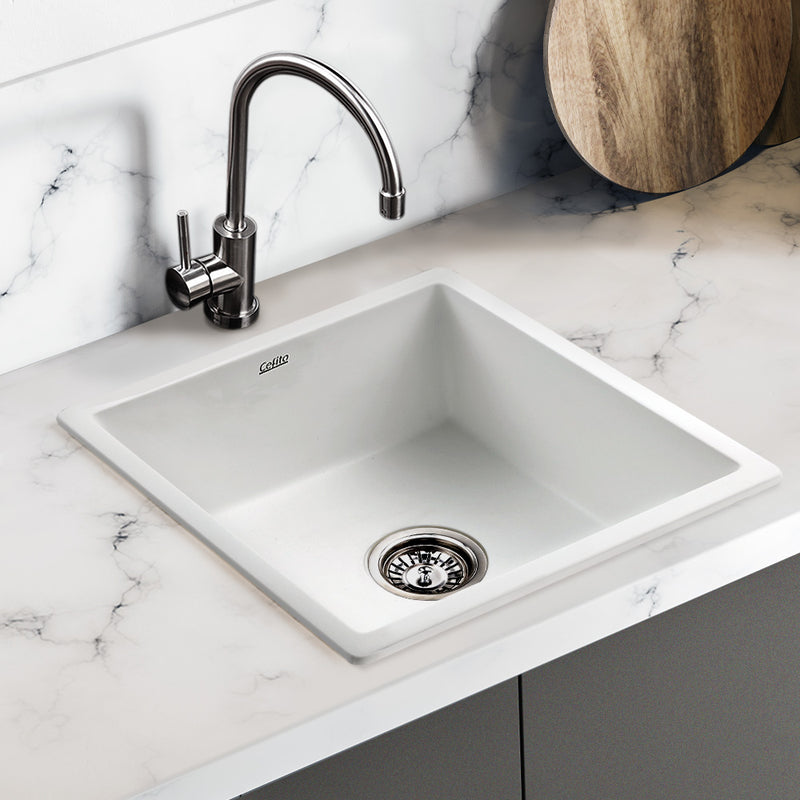 Cefito Stone Kitchen Sink 450X450MM Granite Under/Topmount Basin Bowl Laundry White - Cefito