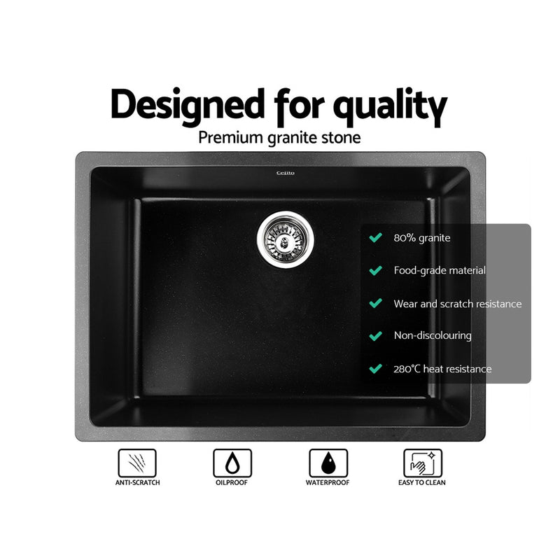 Cefito 610mm x 470mm Granite Stone Sink Black