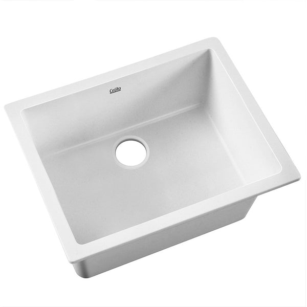 Cefito Granite Stone Kitchen Laundry Sink Bowl Top or Under Mount 610mm x 470mm White