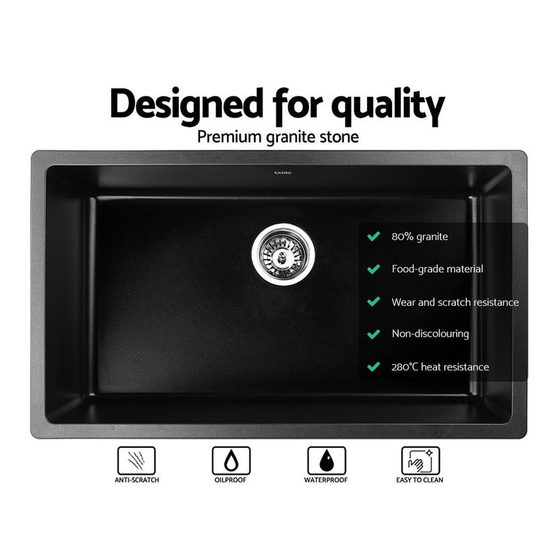 Cefito 790mm x 450mm Granite Stone Sink Black