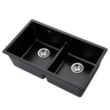 Cefito Stone Granite Kitchen Sink Double Bowl Top Under Mount 790mm x 460mm Black