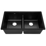 Cefito Stone Granite Kitchen Sink Double Bowl Top Under Mount 790mm x 460mm Black