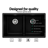 Cefito Stone Granite Kitchen Sink Double Bowl Top Under Mount 790mm x 460mm Black