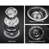 Cefito Stone Granite Kitchen Sink Double Bowl Top Under Mount 790mm x 460mm Black
