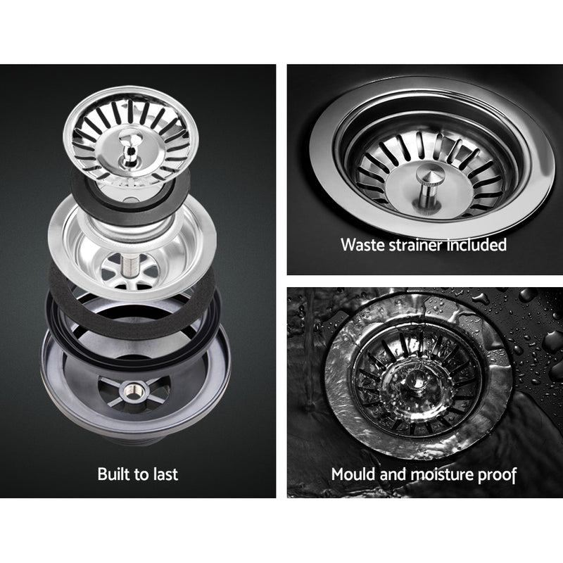 Cefito Stone Granite Kitchen Sink Double Bowl Top Under Mount 790mm x 460mm Black