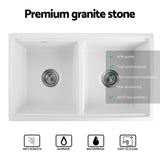 Cefito Kitchen Sink Stone Sink Granite Laundry Basin Double Bowl 79cmx46cm White - Cefito