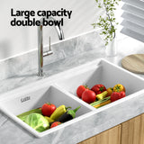 Cefito Kitchen Sink Stone Sink Granite Laundry Basin Double Bowl 79cmx46cm White - Cefito