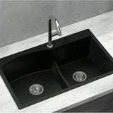 Cefito Kitchen Sink 76X47CM Granite Stone Basin Double Bowl Laundry Black - Cefito