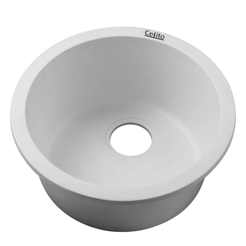 Cefito Stone Kitchen Sink Round 430mm Granite Under/Top Mount Basin Bowl Laundry White