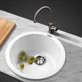 Cefito Stone Kitchen Sink Round 430mm Granite Under/Top Mount Basin Bowl Laundry White