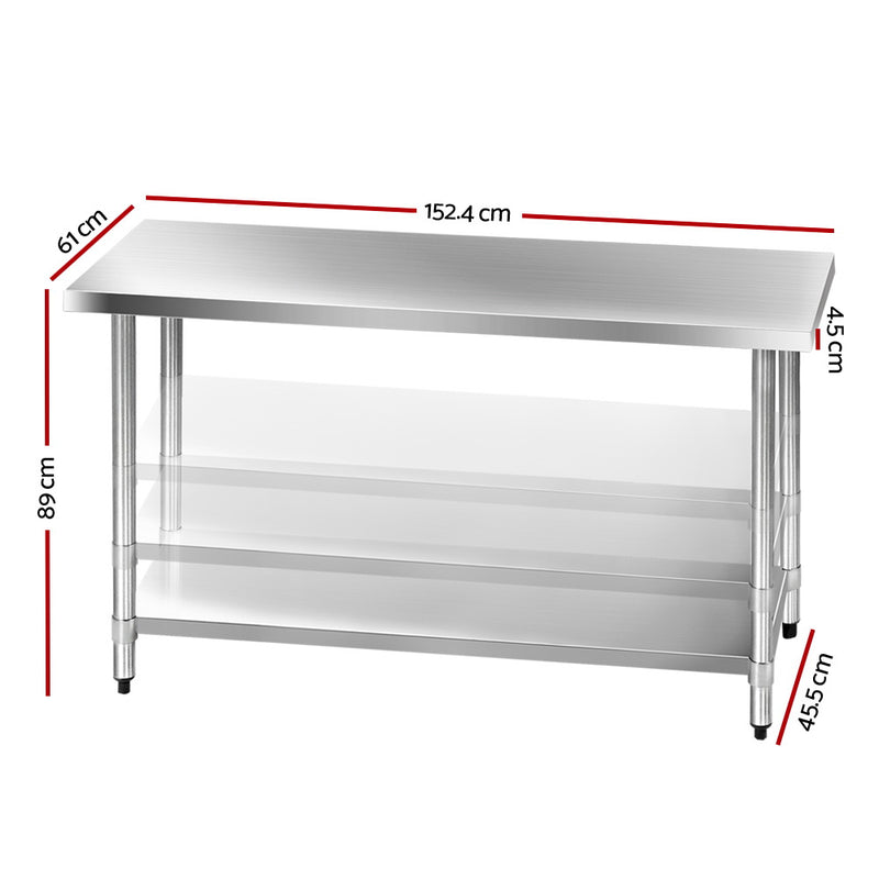 Cefito 1524mm x 610mm Commercial Stainless Steel Kitchen Bench