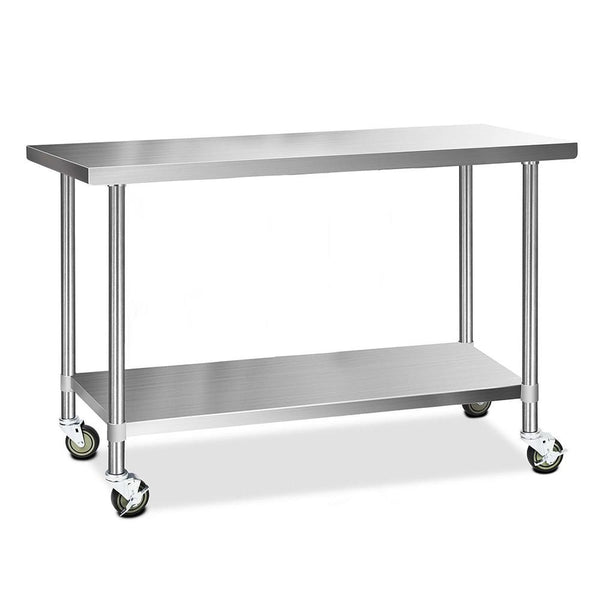 Cefito 304 Stainless Steel Kitchen Benches Work Bench Food Prep Table with Castor Wheels 1524mm x 610mm