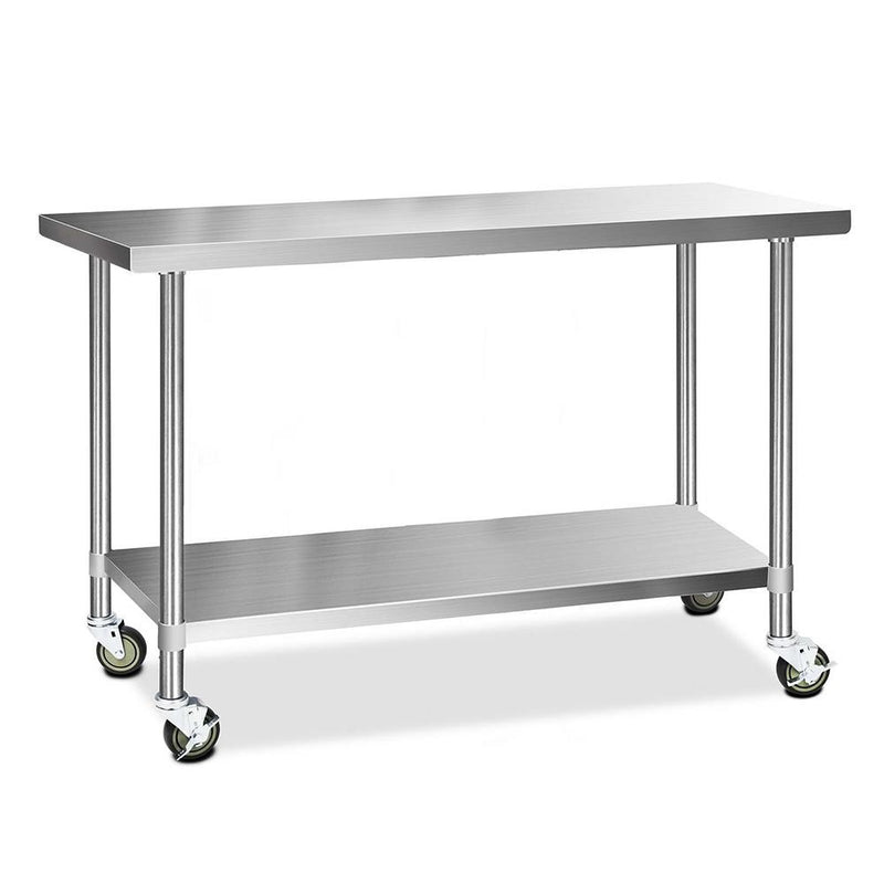 Cefito 304 Stainless Steel Kitchen Benches Work Bench Food Prep Table with Castor Wheels 1524mm x 610mm