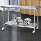 Cefito 304 Stainless Steel Kitchen Benches Work Bench Food Prep Table with Castor Wheels 1524mm x 610mm