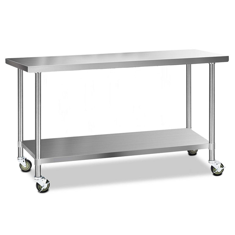 Cefito 304 Stainless Steel Kitchen Benches Work Bench Food Prep Table with Castor Wheels 1829mm x 610mm
