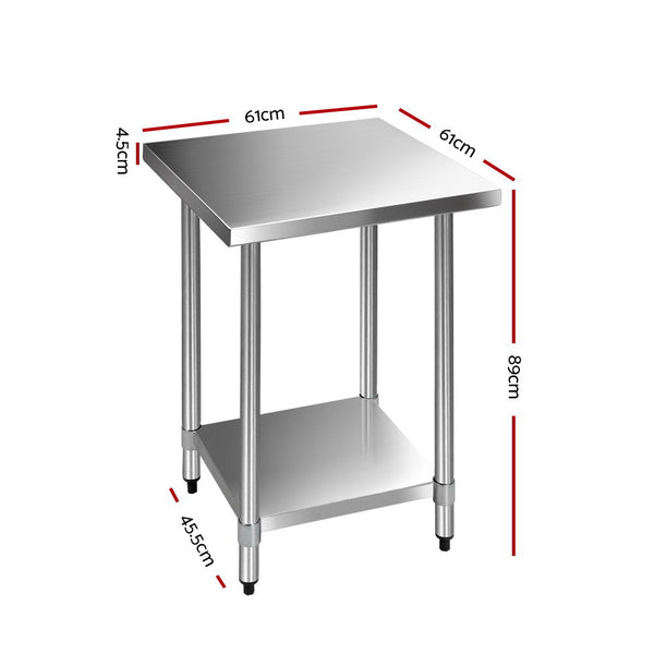 Cefito 610 x 610m Commercial Stainless Steel Kitchen Bench - Cefito