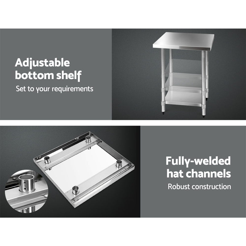 Cefito 610 x 610m Commercial Stainless Steel Kitchen Bench - Cefito