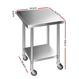 Cefito 762mm x 762mm Commercial Stainless Steel Kitchen Bench with Castor Wheels