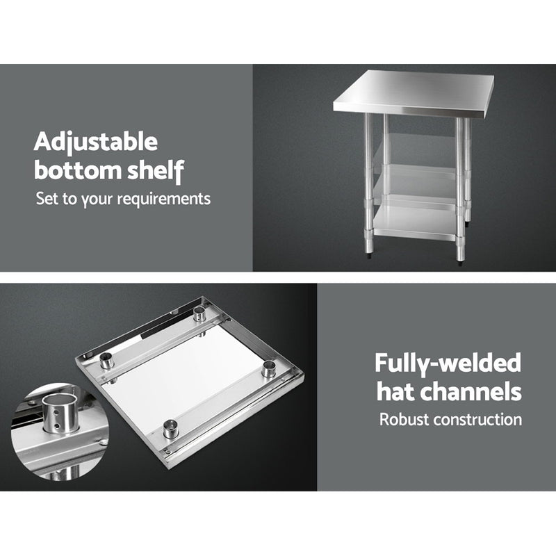 Cefito 762mm x 762mm Commercial Stainless Steel Kitchen Bench with Castor Wheels