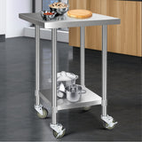 Cefito 762mm x 762mm Commercial Stainless Steel Kitchen Bench with Castor Wheels