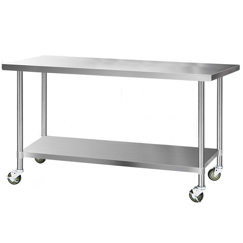 Cefito 1829mm x 762mm Commercial Stainless Steel Kitchen Bench with Castor Wheels