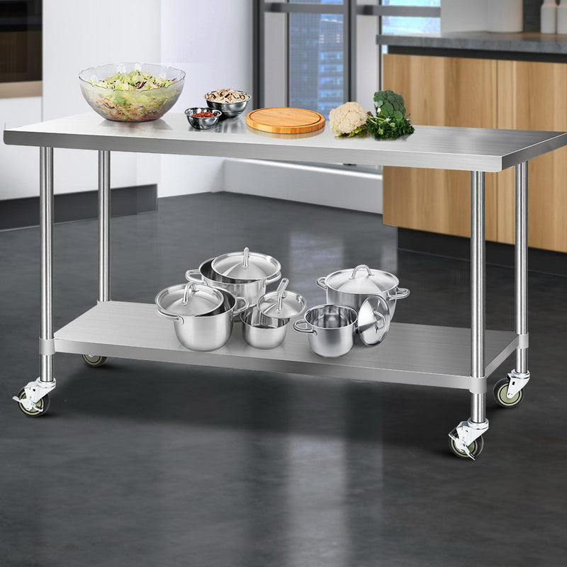 Cefito 1829mm x 762mm Commercial Stainless Steel Kitchen Bench with Castor Wheels