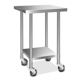 Cefito 430 Stainless Steel Kitchen Benches Work Bench Food Prep Table with Wheels 610MM x 610MM - Cefito