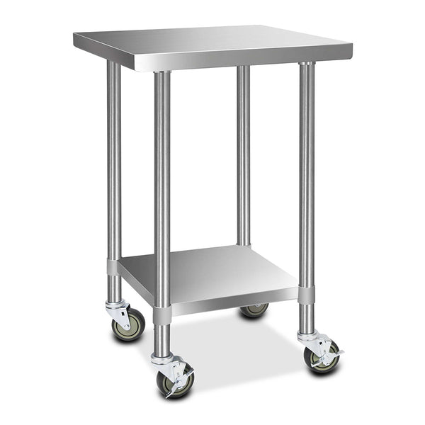 Cefito 430 Stainless Steel Kitchen Benches Work Bench Food Prep Table with Wheels 610MM x 610MM - Cefito