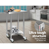 Cefito 430 Stainless Steel Kitchen Benches Work Bench Food Prep Table with Wheels 610MM x 610MM - Cefito